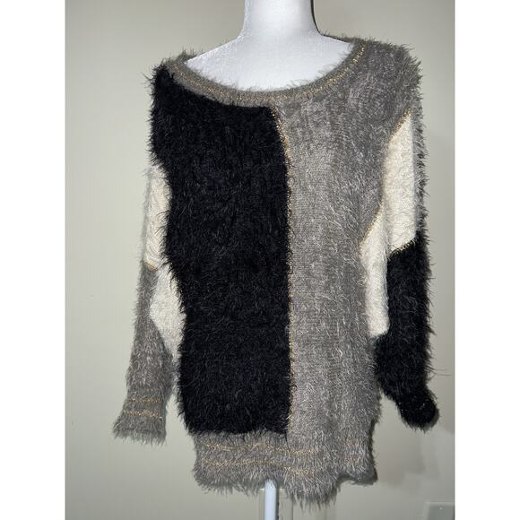 GORGEOUS DEX Fuzzy SOFT Color Block Furry Sweater size L - Picture 1 of 9